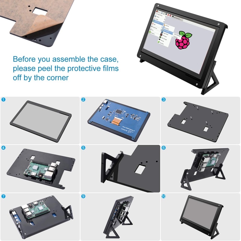 7 Inch Capacitive Press LCD Display for Raspberry Pi 3B/3B+ Screen HDMI Input 1024X600 with Case Stand Holder