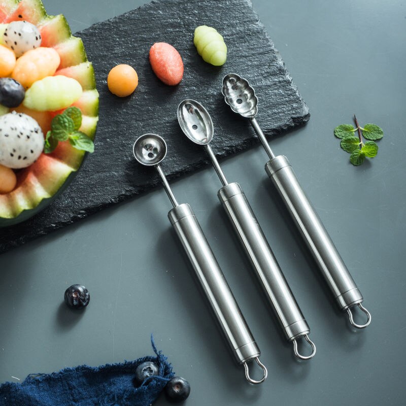 Home Kitchen Ball Digger Fruit Ball Spoon Set Stainless Steel Double-headed Caterpillar Flower Style Baking Tool