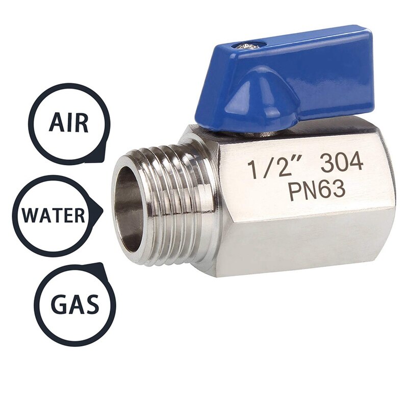 Kogelkraan 1/2 inch 304 roestvrijstalen mini-kogelkraan vrouwelijk en mannelijk npt, ideaal voor douchekopstroomregelklep
