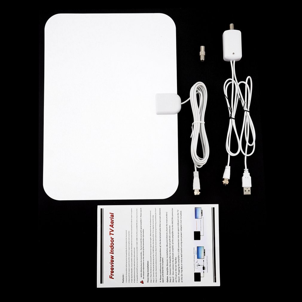 80miles Reception Range Freeview Indoor Aerial HD Digital Television Rectangle Antenna with HDTV027 Amplifier Booster