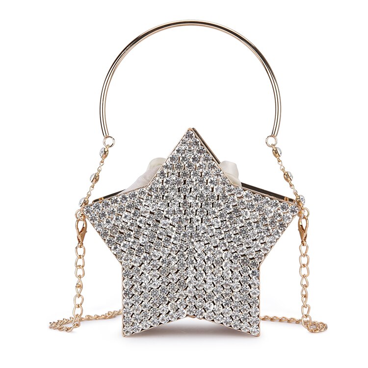 Luxury Diamond Silver Star Evening Clutch Bag For Women Hollow Out Small Metal Cage Ladies Chain Purses And Handbags