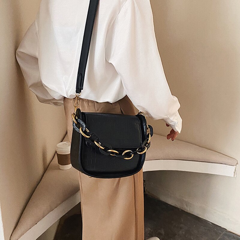 Kleine crossbodytassen met stenen patroon voor dames met ketting en klinknagel, vintage messenger schoudertas, trend voor dames