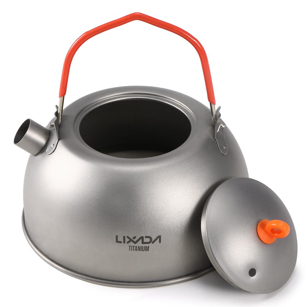 Lixada 600ml Titanium Tea Kettle for Boiling Water Bottle Coffee Tea Pot Tableware Cookware for Outdoor Camping Hiking Picnic