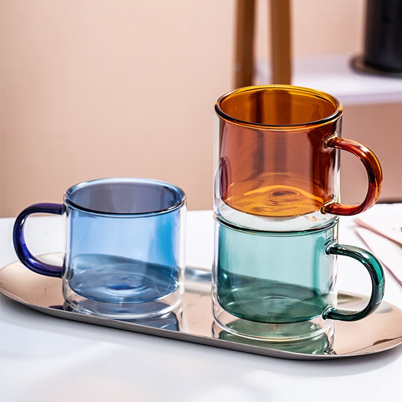 Dubbel Glas Cup, Kantoor Koffie Cup, Huishoudelijke Water Cup, Beker Met Handvat, thee Beker Met Handvat, Ontbijt Cup