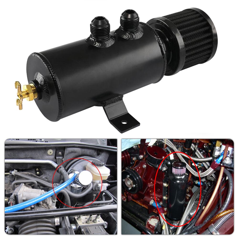 2x AN10 Universal Baffled Aluminum Alloy Reservoir Oil Fuel Catch Can Kit 2 Ports Engine Oil Tank with Breather Filter