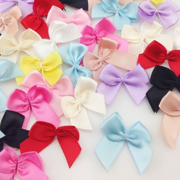 100pcs Mini Satin Ribbon Flowers Bows Craft Wedding Decoration Upick A176: Mix Color