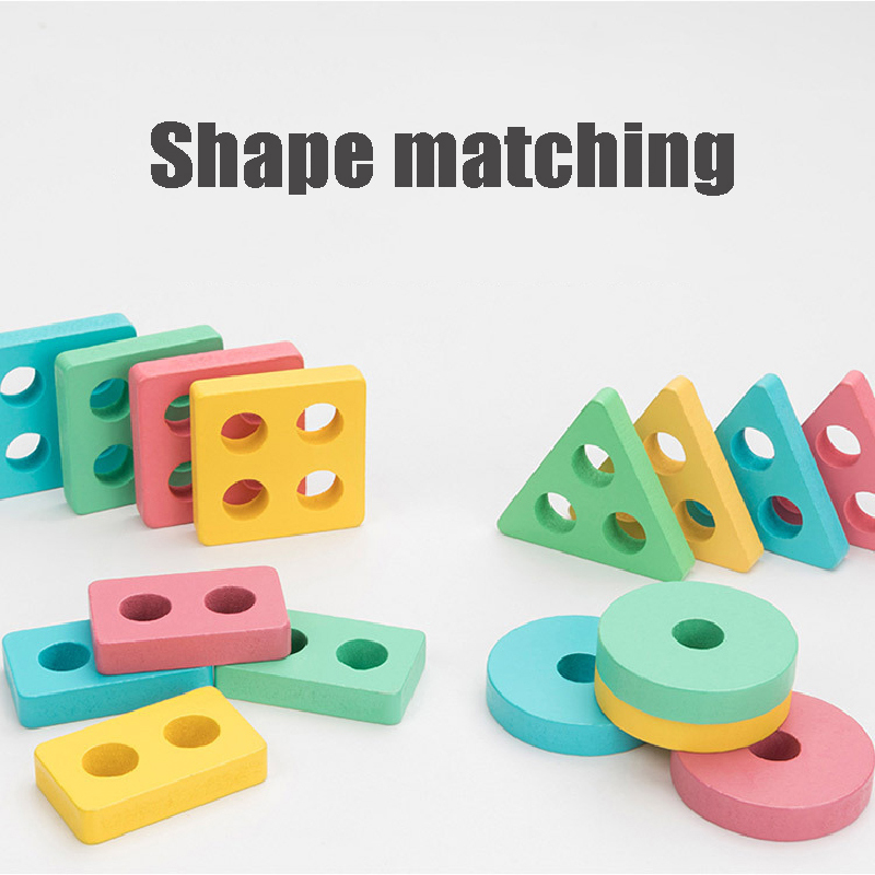 Educational Wooden Toy Pillar Blocks Early Learning Baby Kids Birthday Christmas Early education shape matching set column