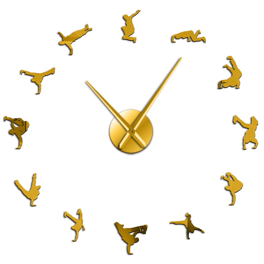 Breakdancing Modern Giant Wall Clock Hip Hop Home Décor Street Dance Wall Watch Acrylic Mirror Stickers Break Dancer Hobby: Gold / 37 inch