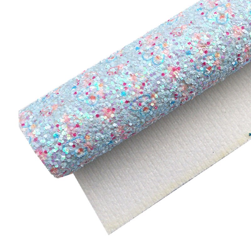 Bleke Blauw Met Roze Chunky Glitter Vinyl Stof Blad Voelde Back Synthetisch Leer Faux Vinil Diy A4 Size R434B