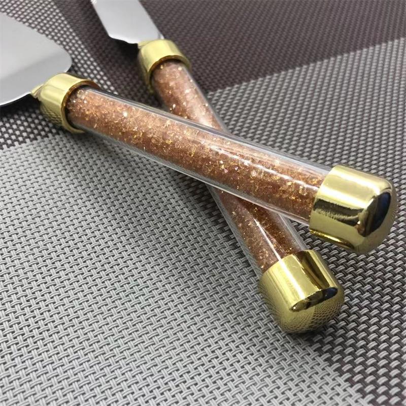 Bröllopstårta server set lyxiga guldfolie pappersglasögon kristallina tårtkniv pizza spade verktyg födelsedagsfest jul