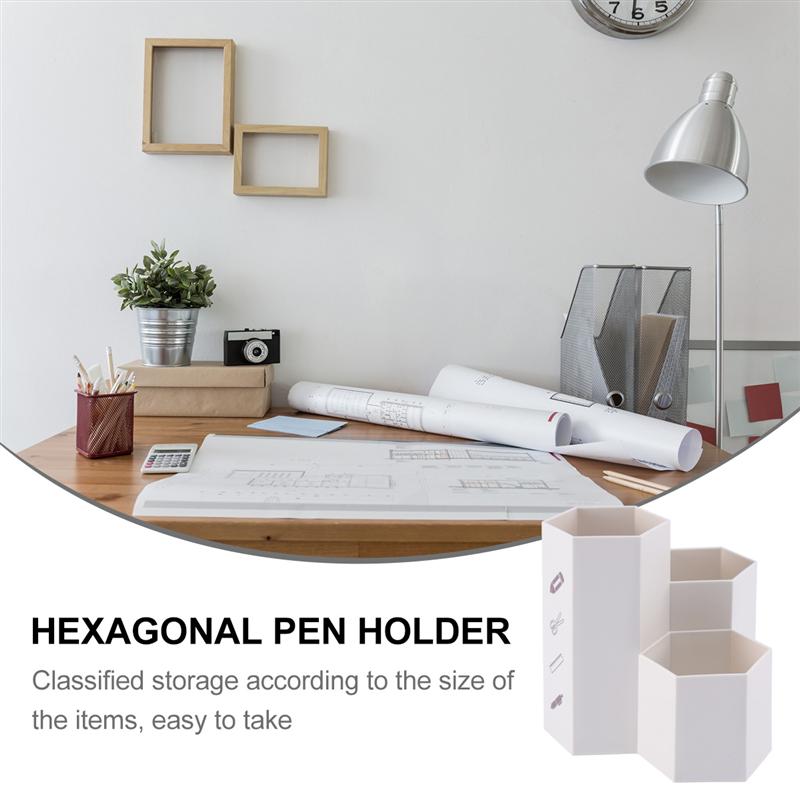 1PC Multifunctional Desktop Organizer Hexagon Stationery Pens Holder Case Box