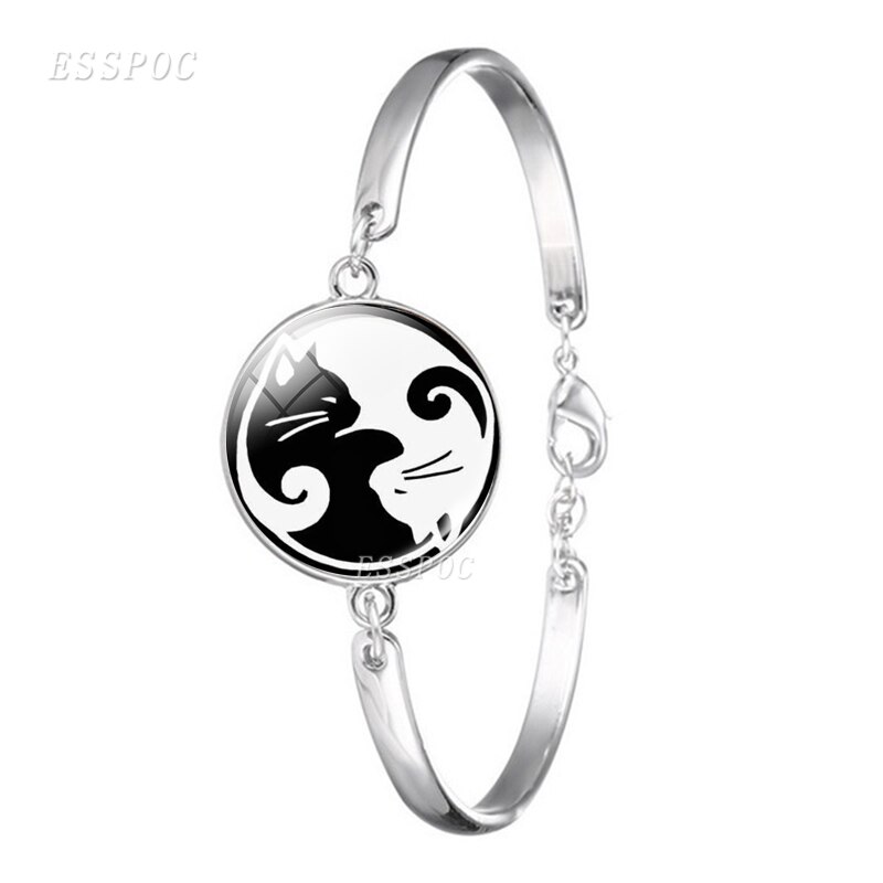 Yin yang tai chi witte kat zwarte kat armband glas cabochon sieraden accessoires dames armband: Default Title