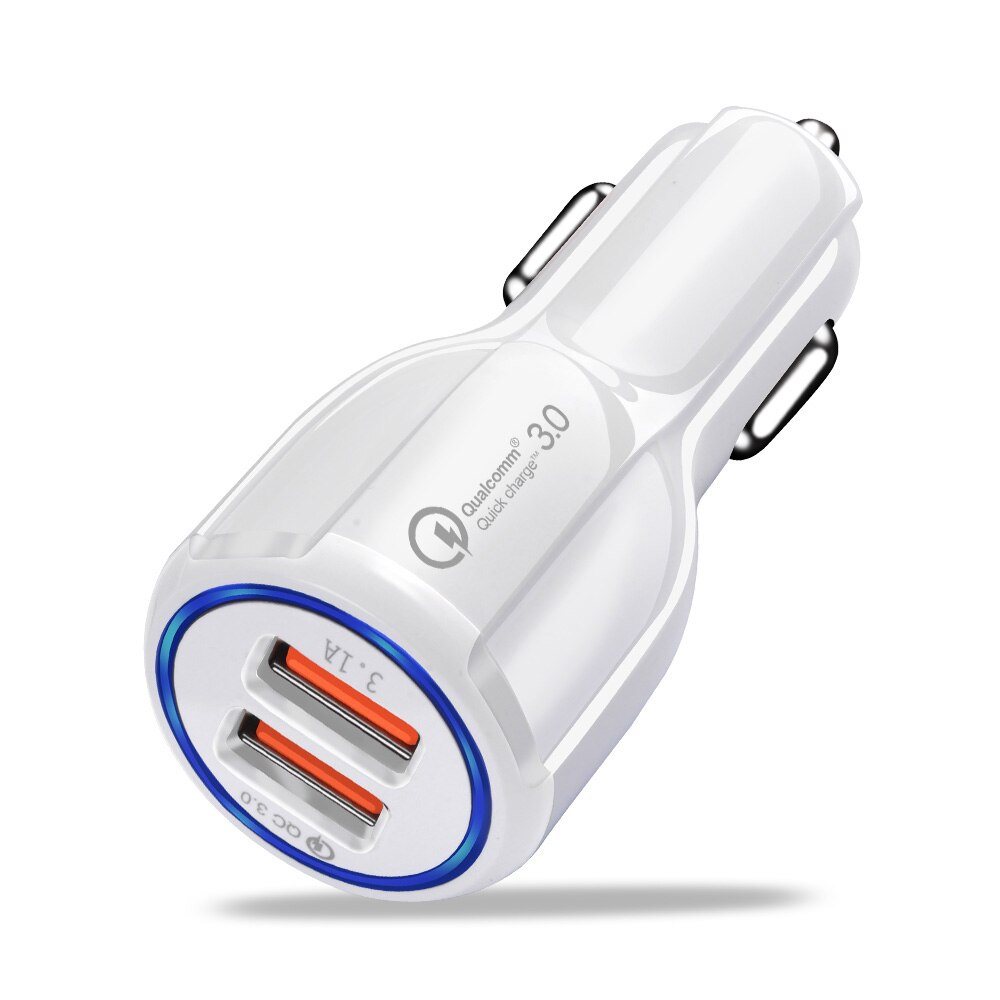 Car Charger Quick Charge 3.0 Universal Fast Charging Adapter Dual USB Car-Charger For iPhone X 7 Tablet Mobile Phone Charging: White