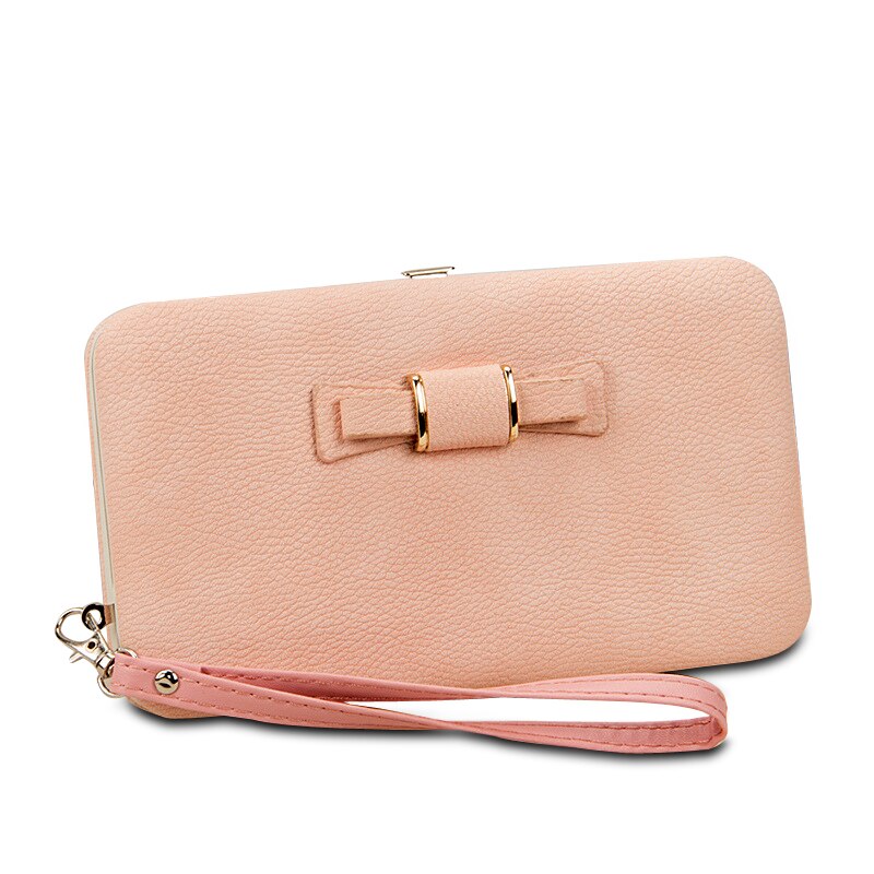 Femmes chaudes portefeuille femme longue sac à main en cuir moraillon sacs à main avec sangle téléphone porte-cartes grande capacité dames portefeuilles embrayage Carteras: Style-1 Pink