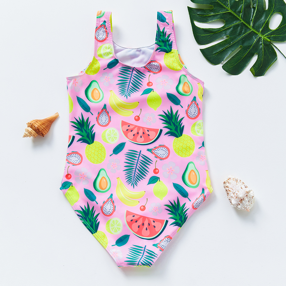 Bañador de una pieza para niños de 2 a 9 años, traje de baño de fruta y sandía, ropa de playa de verano para niñas, novedad de