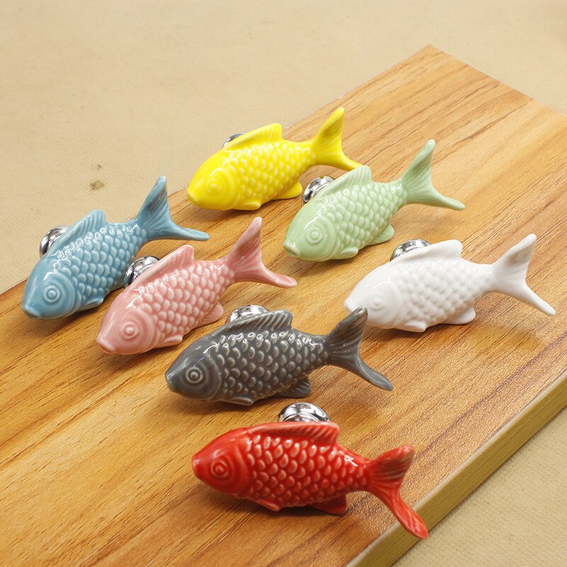 10 stks Kleurrijke Keramische vis Kast Knoppen Deur Handgrepen Kast Lade Kast Meubels Handvat Knoppen