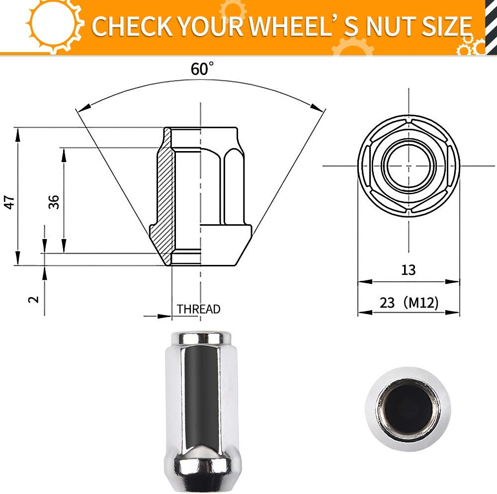 MIKKUPPA 9/16-18 Lug Nuts for Ram 1500/2500/3500 / F250/F350 / J20 Aftermarket Wheel 32pcs Chrome Closed End Lug Nuts