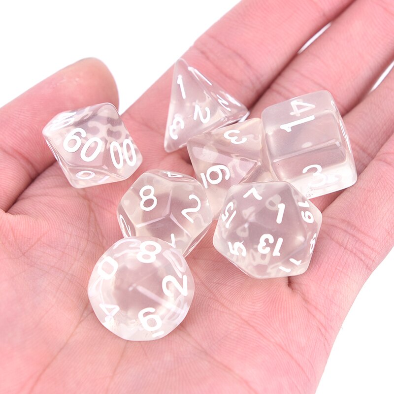 7pcs/lot White Polyhedral Transparent Dices Multi-side With Cloth Bag For Game