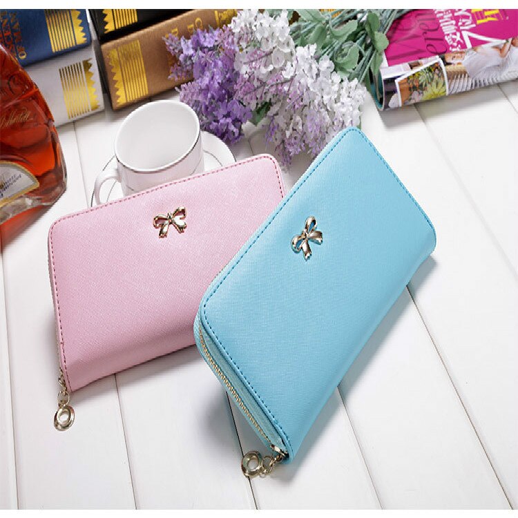 Portefeuilles à longue pochette pour femmes, en cuir PU, sac pour pièces de monnaie avec nœud papillon, porte-cartes, célèbre de styliste,