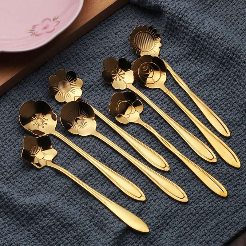 Geschirr Kaffee Rühren Löffel Keramik Griff Blume Scoop Edelstahl Gold Überzogene Kirsche Rose Löffel Küche Werkzeuge