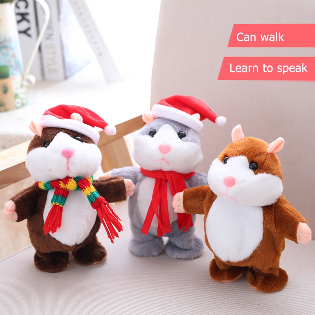 Plush Hamster Toy Christmas Recording Electric Hamster Talking Speaking Walking Mouse Toys Learn To Talk Kids Fun