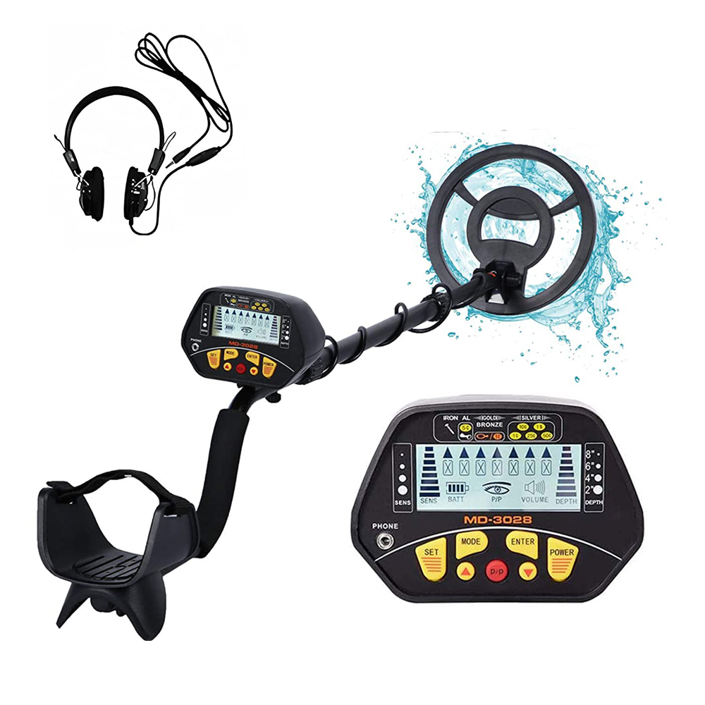 MD-3028 Detector de metales de alta precisión para adultos y niños, pantalla LCD con bobina de búsqueda impermeable de 8,5 ", función de Pinpoint y modo de disco: MD3028B plus headset