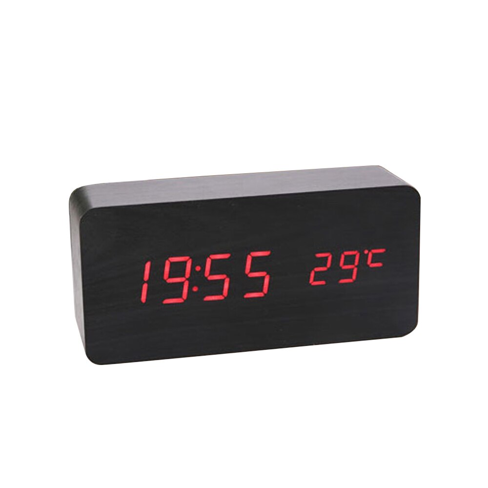 Wooden Alarm Clock Sound Control LED Digital Alarm Clock Electronic Temperature Display Desk Table Clock Auto Brightness Adjust