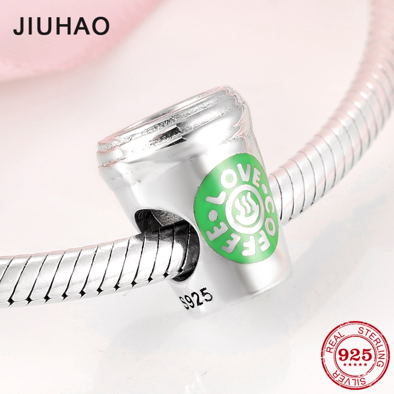 925 perles en argent sterling en forme de tasse à café de style métropolitain, charmantes bouteilles à faire soi-même, adaptées au bracelet original jiuhao jewelry
