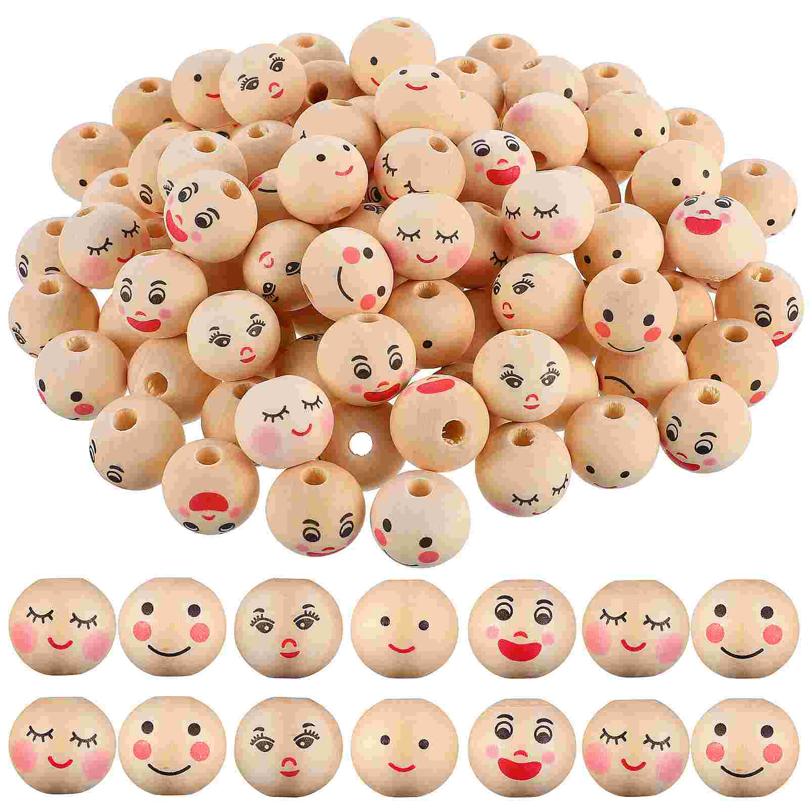 100 stuks houten kralen met gezichten natuurlijke hout ambachtelijke kralen voor armbanden maken decoratieve spacer kralen sieraden benodigdheden: Default Title