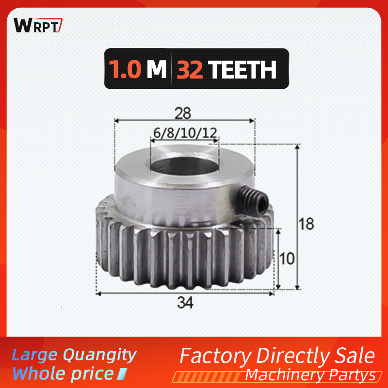 1 Pcs Gear Wiel Metalen 1Module 32T 45Steel Spur Gear Pinion 8/10/12 Mm boring 1 Mould 32 Tanden Metal Gear Wiel Katrol
