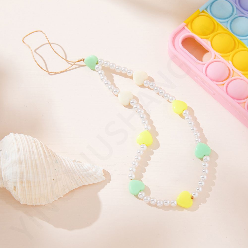 Mobile Phone Pendant Phone Charm Acrylic Bead Heart Beaded Mobile Phone Straps Mobile Phone Chain Cell Phone Lanyard: heart-green