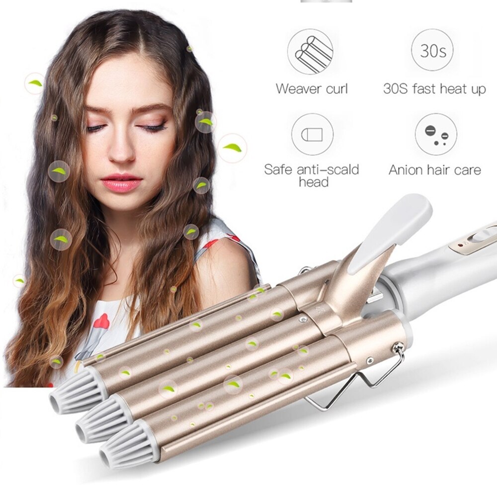 Rizador de pelo eléctrico de cerámica, Triple barril, ondulador de pelo, herramientas de