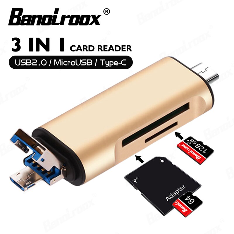Banolroox 3 in 1 High Speed Card Reader Type-C/OTG/Micro USB TF/SD Card Writer For Smart Phone/Laptop accessories Adapter