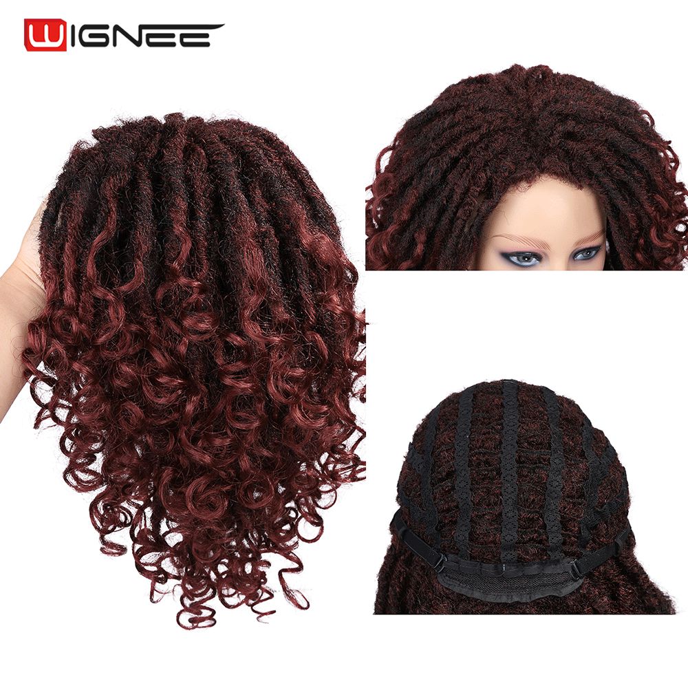 Wignee court bordeaux synthétique perruques tressage Crochet torsion pour les femmes noires Faux locs Dreadlock redoute fibre américaine cheveux perruque