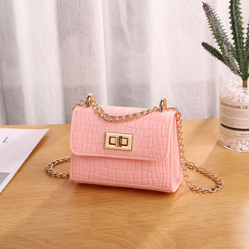 Mini bolso de gelatina de cuero para mujer, cartera de mano con perlas para , monedero,: pink