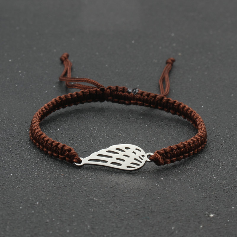 Bransoleta ze stali nierdzewnej Angel Wing Charm bransoletka ręcznie pleciona regulowana Lucky czerwona linka bransoletki dla kobiet mężczyzn biżuteria przyjaźni: Brown