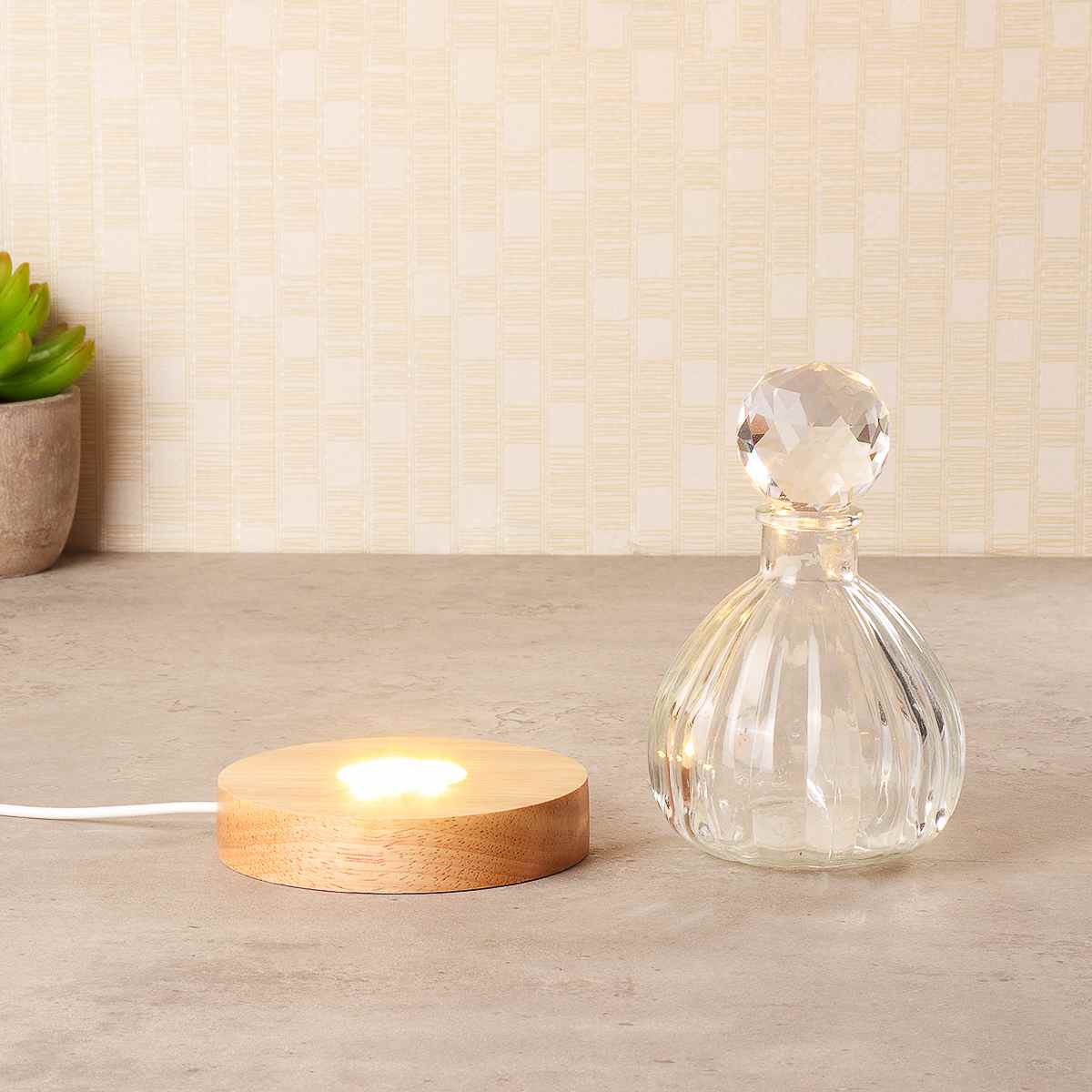 Wood Lamp Base White Light Rechargeable Remote Control Wood LED Light Rotating Display Stand Lamp Holder Lamp Base