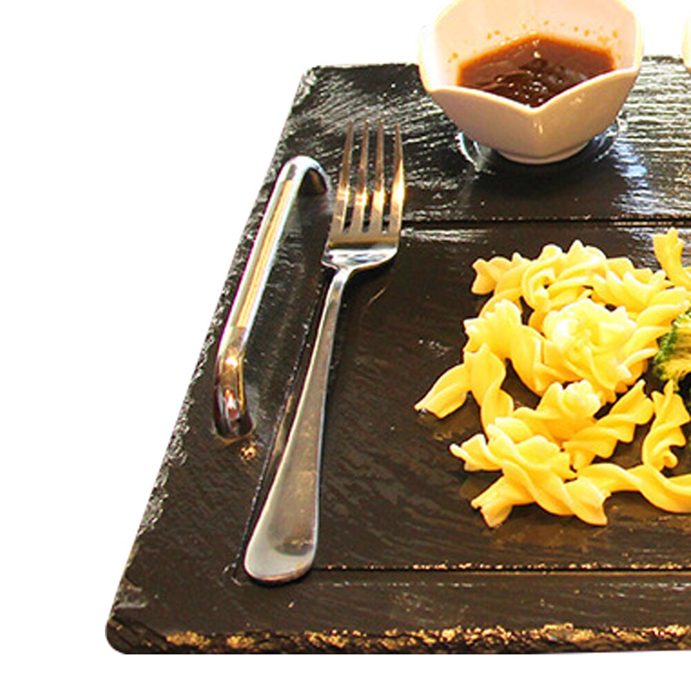 40X30Cm Steak Lade Met Cup Voet En Handvat Natuurlijke Leisteen Plaat Kaas Board Platter Lade Voor Hotel restaurant Steakhouse