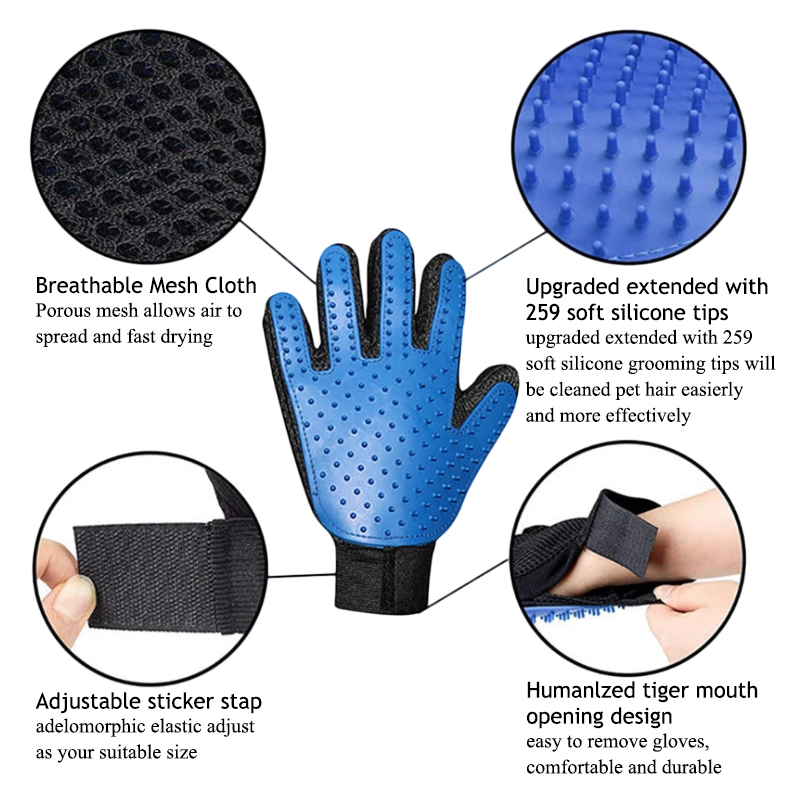 Rękawica robić pielęgnacji psów zwierzęta szczotka rękawice dla kota sierść psa usuń szczotki zwierzęta Deshedding czyszczenie grzebienie rękawice robić masażu D0008A