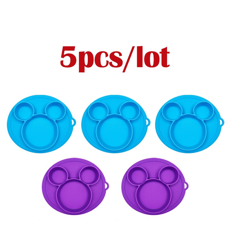 5 stuks/partij baby siliconen bordjes kinderkom borden babyvoeding siliconen kom baby silicagel borden kinder serviesgoed: 3 blauw 2 paars