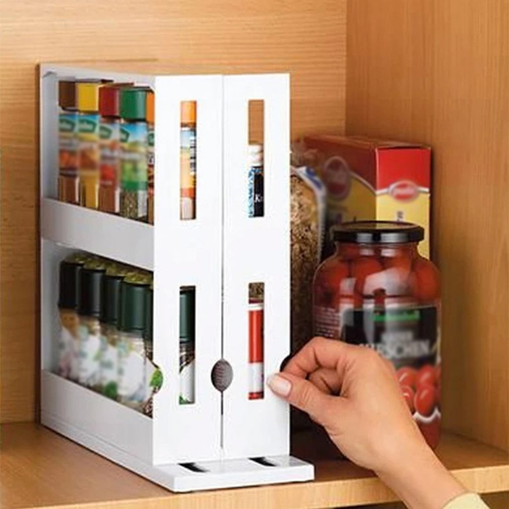 Practical Universal Spice Jar Rack Shelf Stackable 2 Layer Seasoning Organizer Rack Pantry Pan Organizer Home Kitchen Shelving