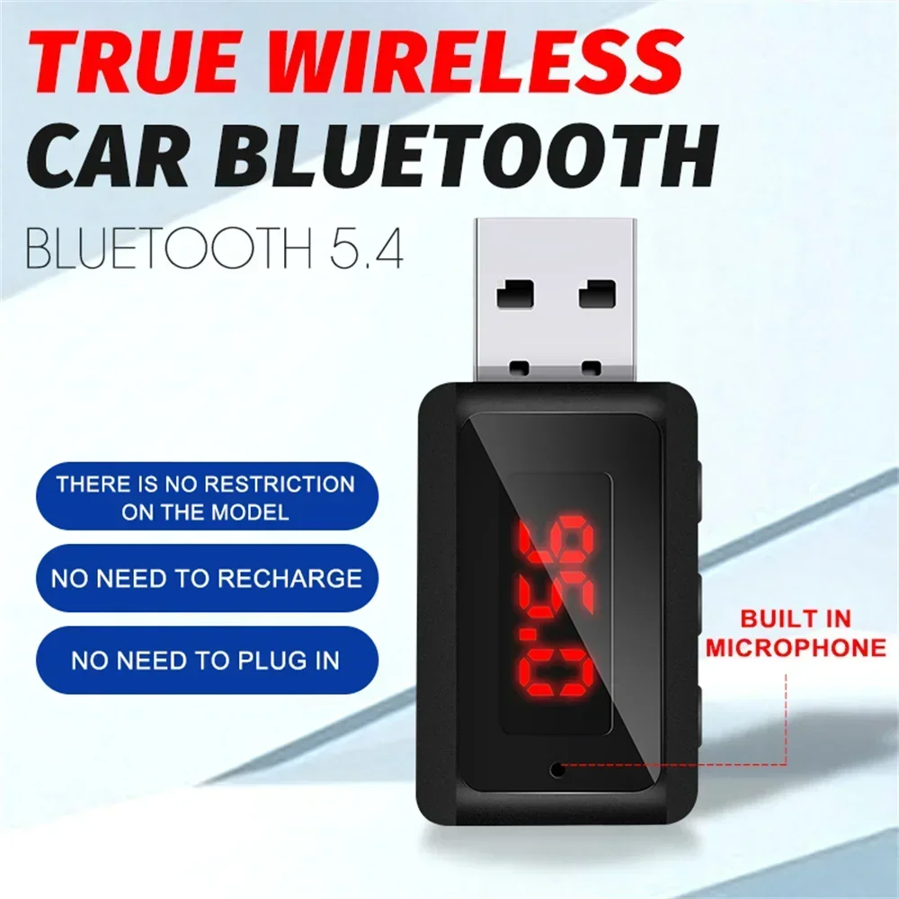 Bluetooth 5.4 Autozender Ontvanger Handsfree bellen Carkit Mini USB Power Auto Draadloze audio-adapter voor FM-radio: Rood