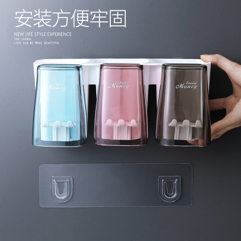 Ensemble de lavage de salle de bain-gratuit poinçonnage tenture murale brosse à dents rangement porte-brosse à dents bouche tasse brosse à dents support de verre