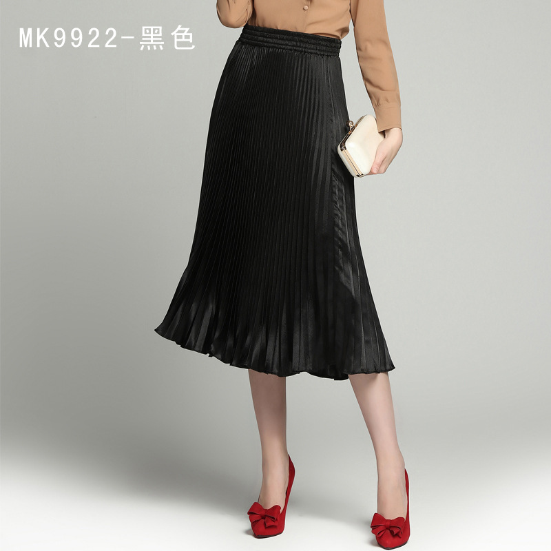 Vrouwen geplooide rok lente en zomer rokken Europa en metallic type vrouwen rokken: black