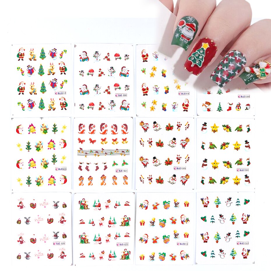 44Pcs Kerst Stickers Voor Nail Set Sneeuwpop Kerstman Kat Water Transfer Slider Winter Nail Art Decoraties Voor Manicure CHNJ004-2