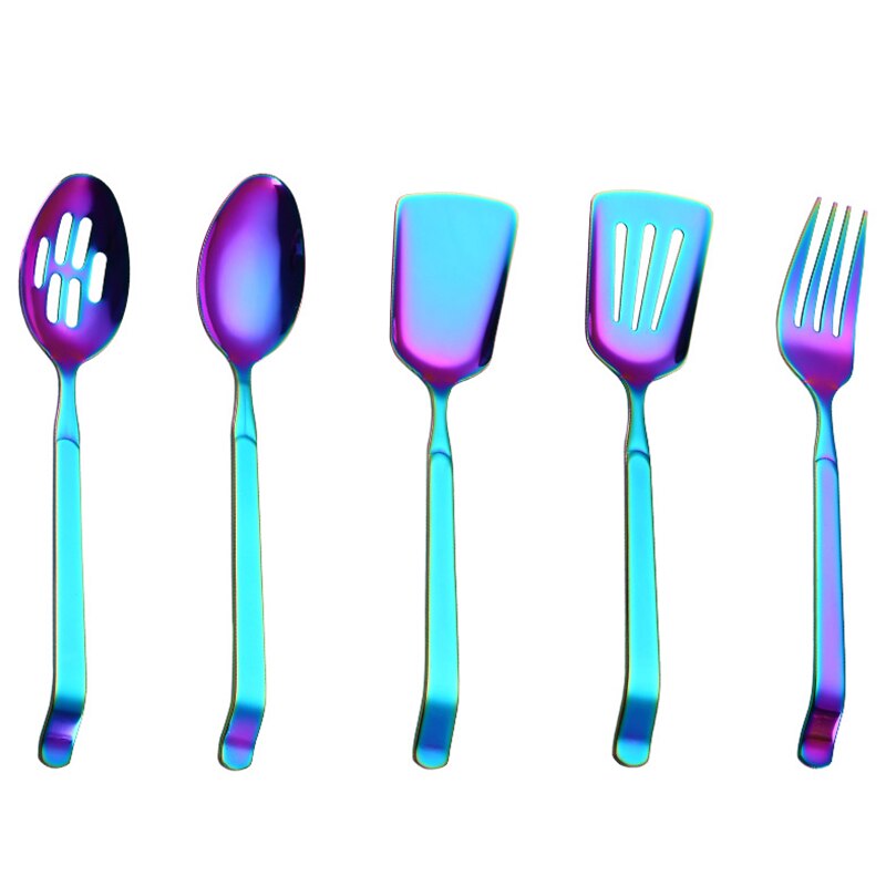 Rainbow Cookware Set Kitchen Accessories Stainless Steel Public Buffet Serving Spoons Fork Turner Colander Kitchenware