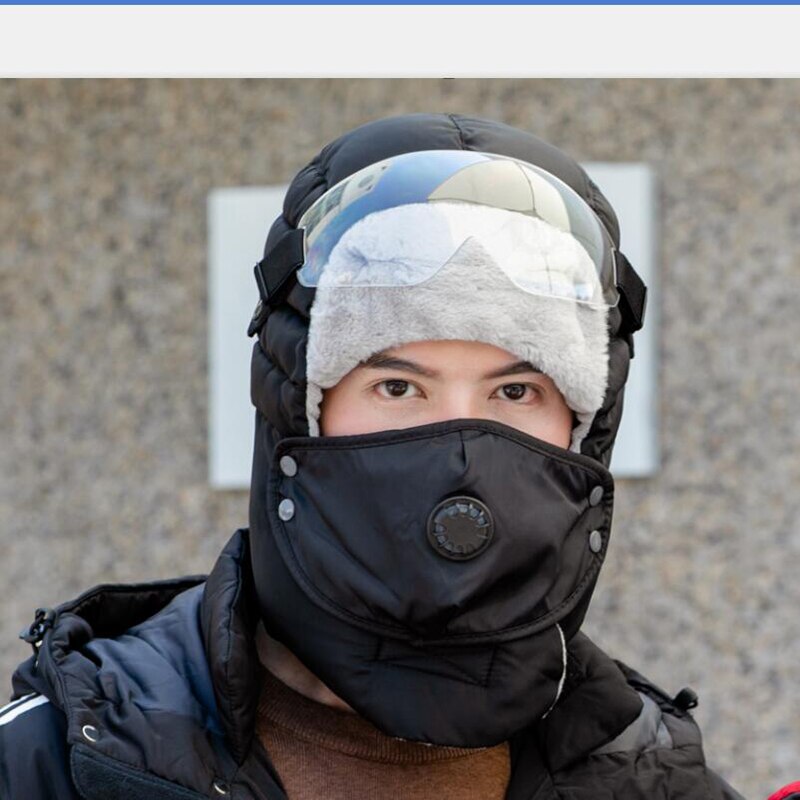 neue Original Winter Hüte Für Frauen Neue Warm Cap Winter Männer Wasserdichte Kapuze Hut Mit Gläser Kühlen balaclava: black / safety goggles hat