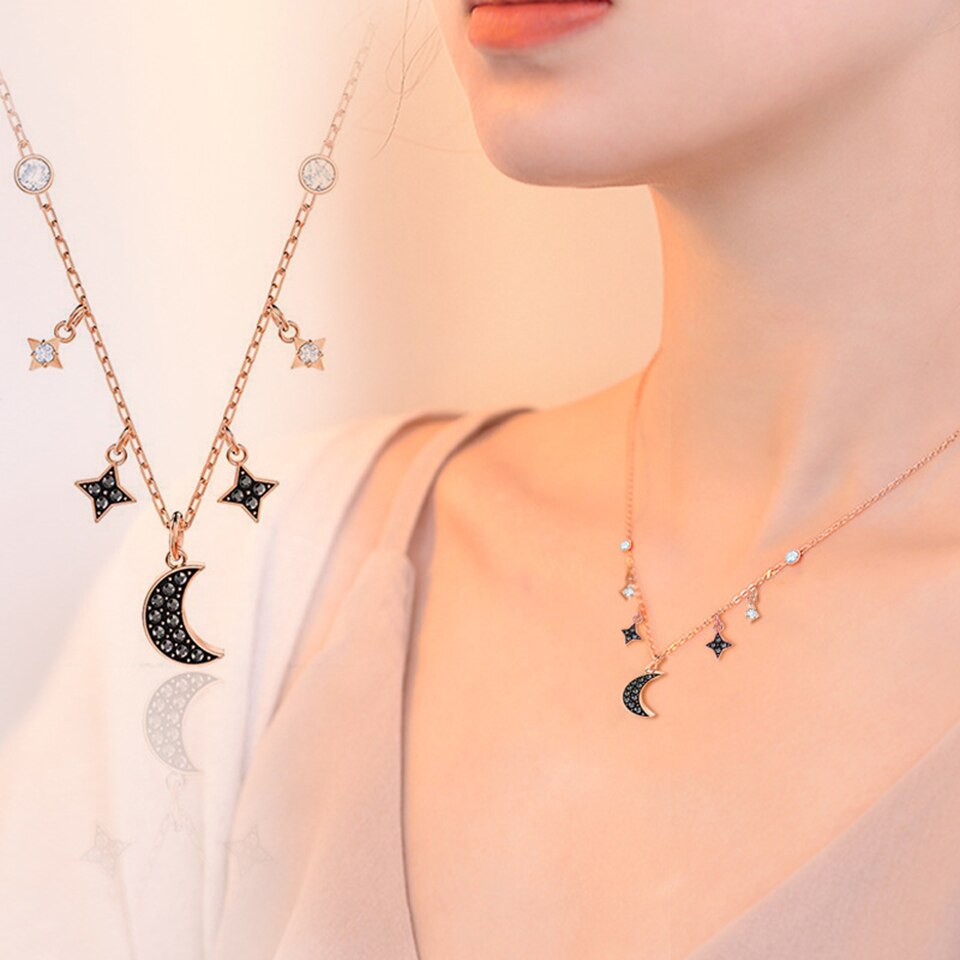 Ster Maan Zirkoon Hanger Ketting Titanium Rvs Materiaal Ingelegd Zirkoon Ketting Kettingen Mode Trendy Vrouwen Sieraden