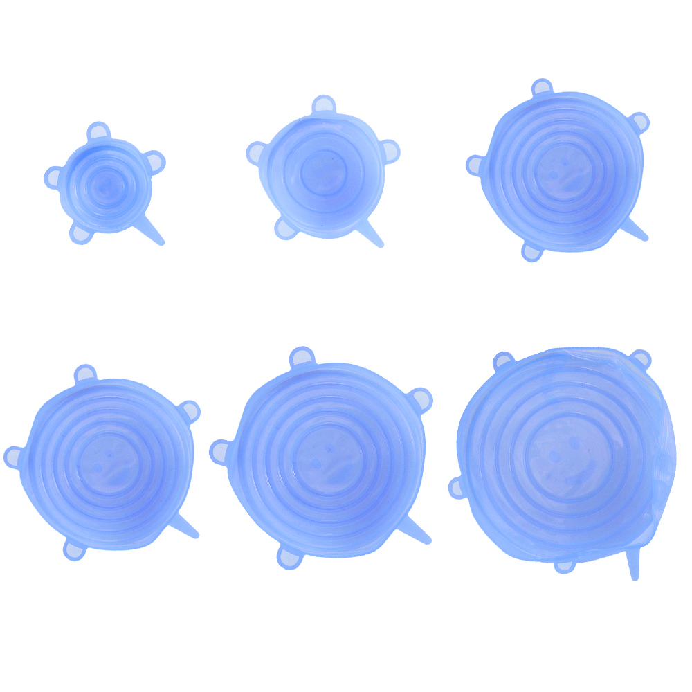 Tapas elásticas de silicona de 6 uds, tapas herméticas reutilizables para envolver alimentos, cubiertas para mantener el bol sellado fresco, cubiertas elásticas para envolver, utensilios de cocina: Azul