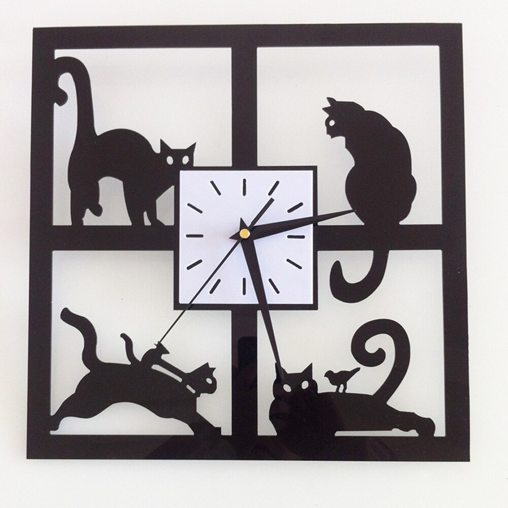 Gato preto 3d cristal espelho relógio de parede quartzo sala de estar decorativo relógio de parede adesivo de parede decoração da sua casa 28x28cm